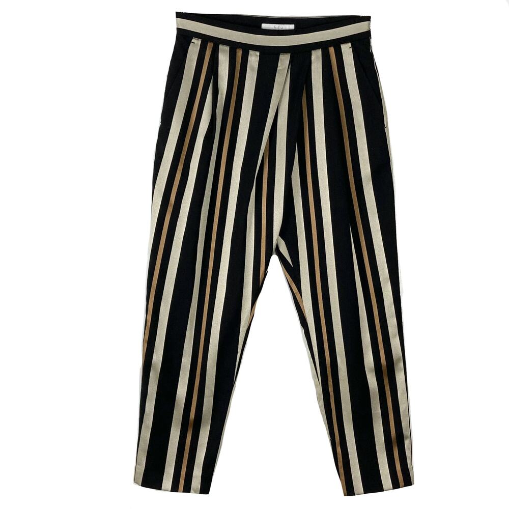 NWOT NEU JOURNAL STANDARD Pant Women 36/S JAPAN Wool Blend Stripe Silver Pleated